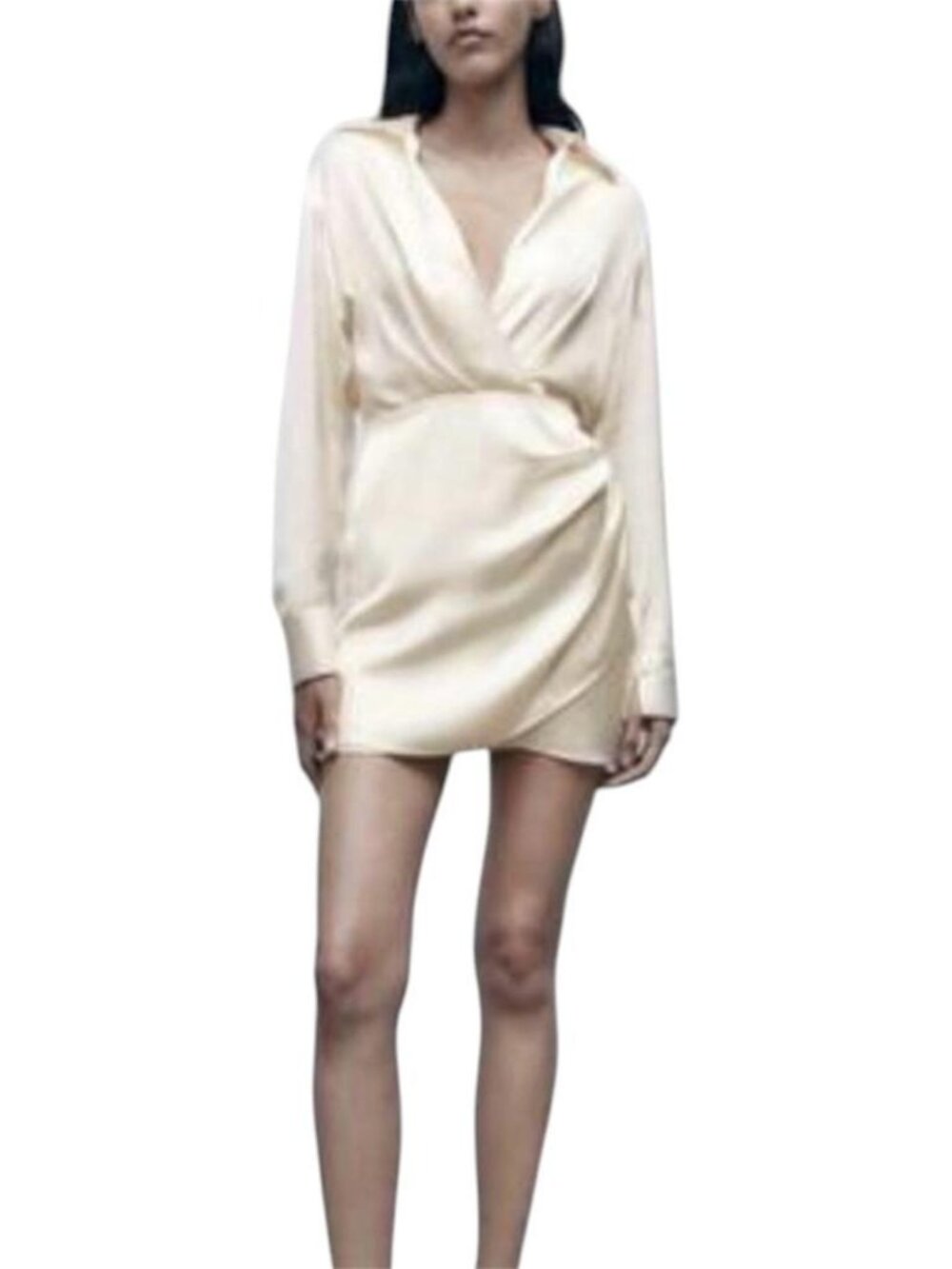 Zara Cream Satin Wrap Mini Dress Medium